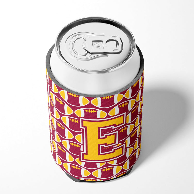 Letter E Football Maroon and Gold Can or Bottle Hugger CJ1081-ECC