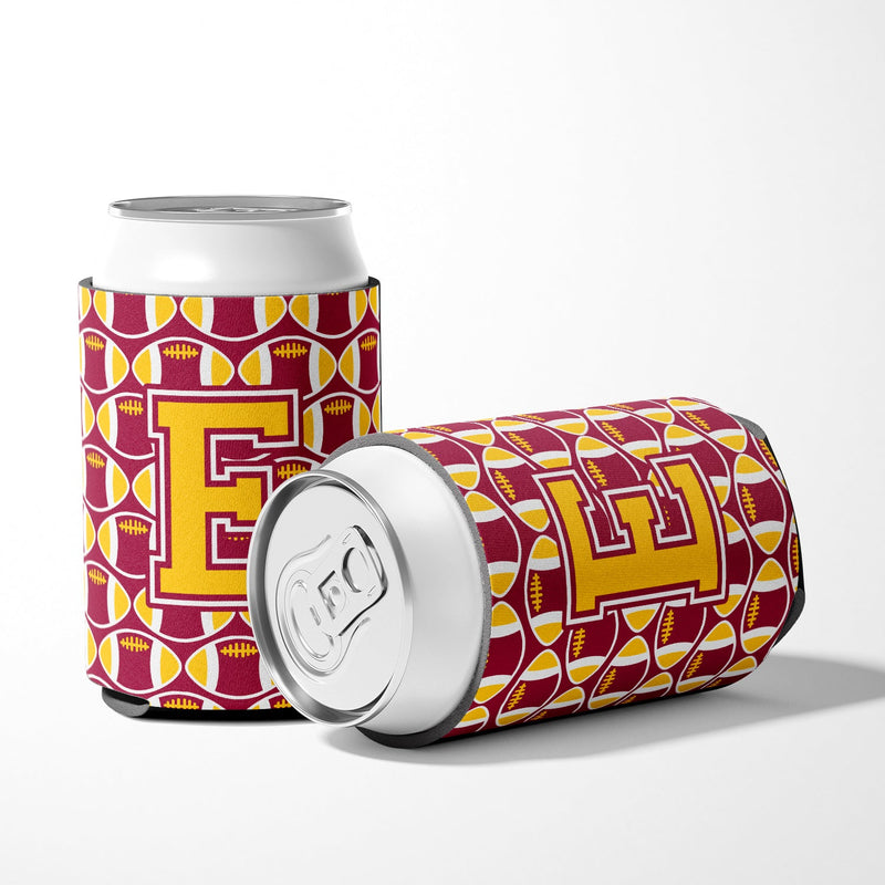 Letter E Football Maroon and Gold Can or Bottle Hugger CJ1081-ECC