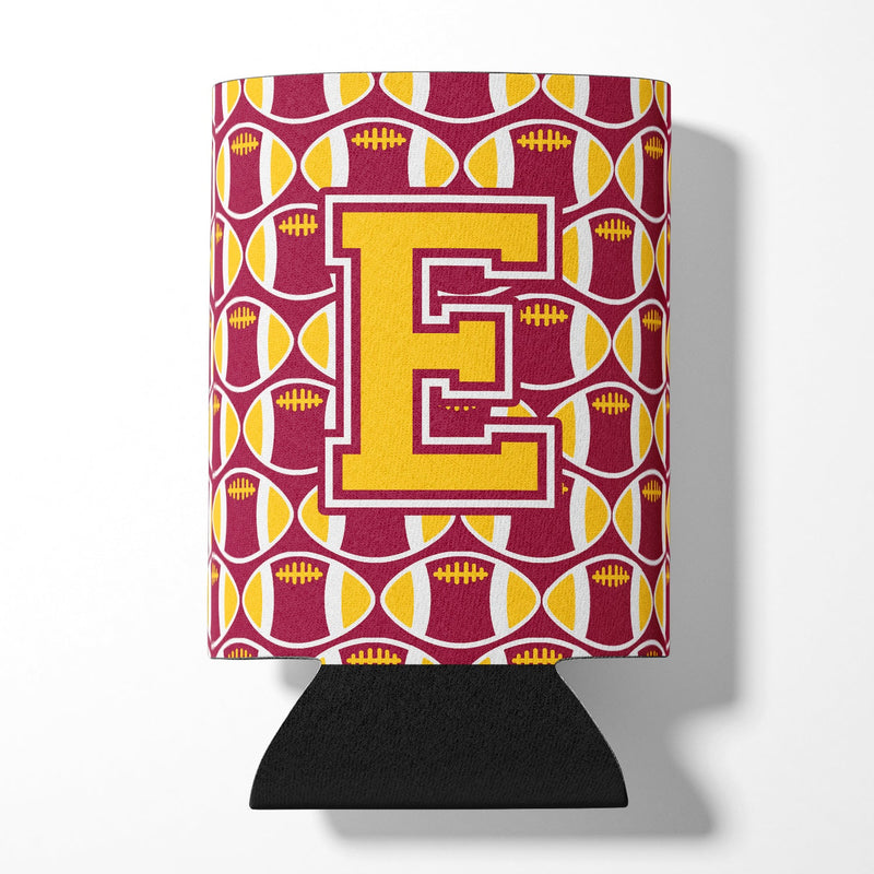 Letter E Football Maroon and Gold Can or Bottle Hugger CJ1081-ECC