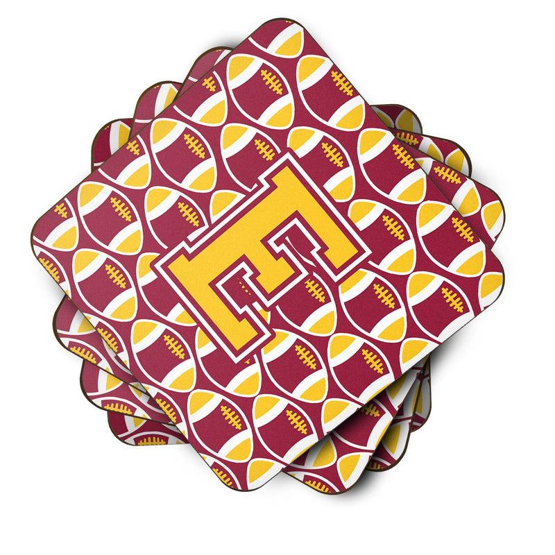 Letter E Football Maroon and Gold Foam Coaster Set of 4 CJ1081-EFC