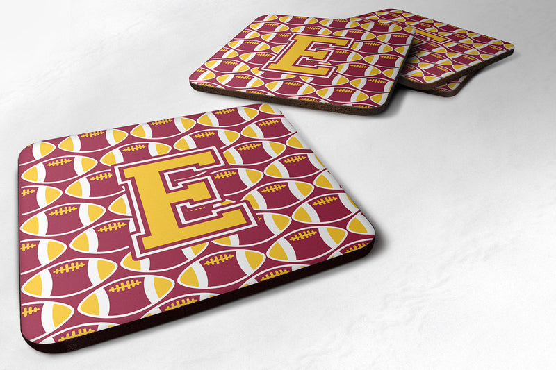 Letter E Football Maroon and Gold Foam Coaster Set of 4 CJ1081-EFC