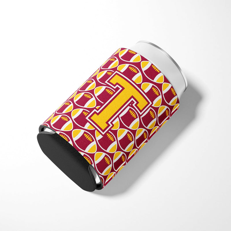 Letter T Football Maroon and Gold Can or Bottle Hugger CJ1081-TCC