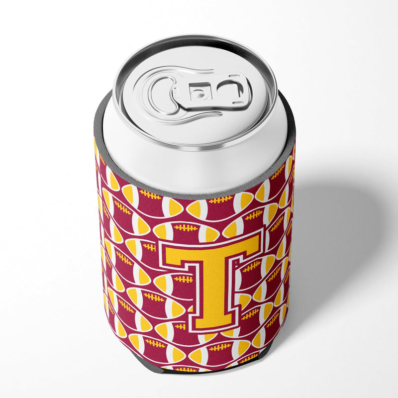 Letter T Football Maroon and Gold Can or Bottle Hugger CJ1081-TCC