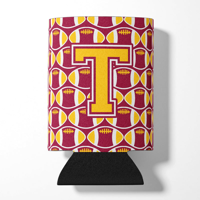 Letter T Football Maroon and Gold Can or Bottle Hugger CJ1081-TCC