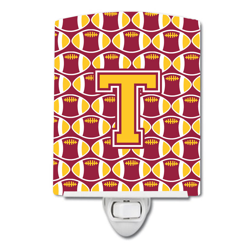 Letter T Football Maroon and Gold Ceramic Night Light CJ1081-TCNL