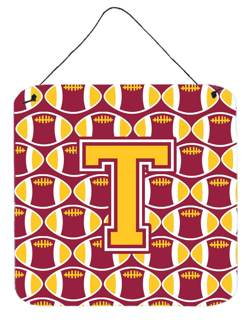 Letter T Football Maroon and Gold Wall or Door Hanging Prints CJ1081-TDS66