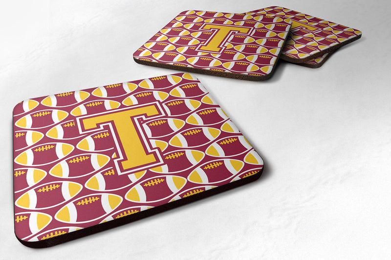 Letter T Football Maroon and Gold Foam Coaster Set of 4 CJ1081-TFC