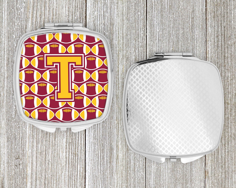 Letter T Football Maroon and Gold Compact Mirror CJ1081-TSCM