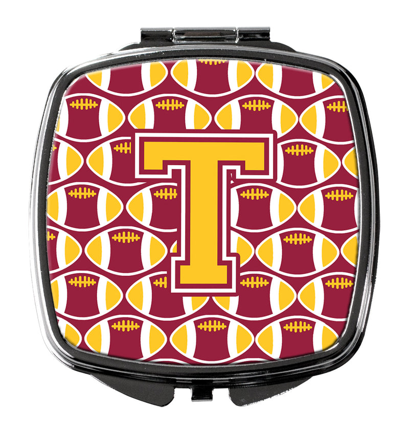 Letter T Football Maroon and Gold Compact Mirror CJ1081-TSCM