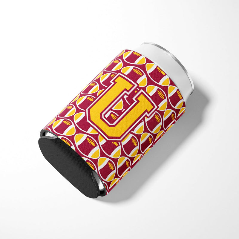 Letter U Football Maroon and Gold Can or Bottle Hugger CJ1081-UCC