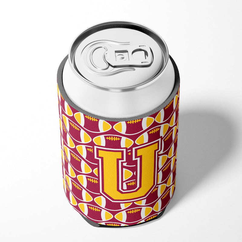 Letter U Football Maroon and Gold Can or Bottle Hugger CJ1081-UCC