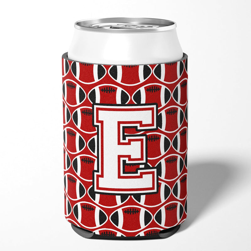 Letter E Football Cardinal and White Can or Bottle Hugger CJ1082-ECC