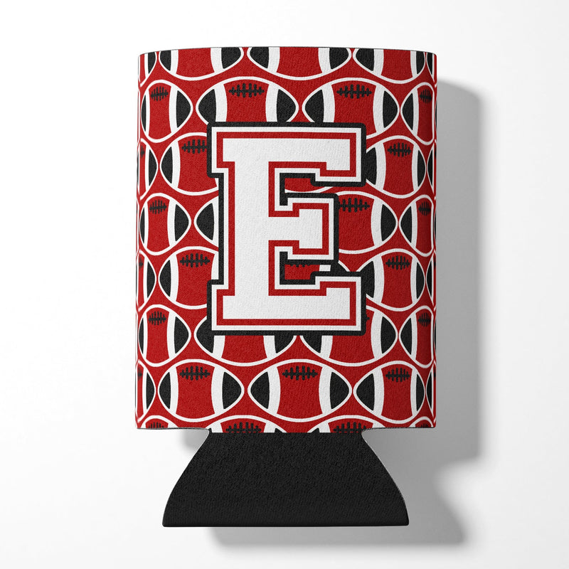 Letter E Football Cardinal and White Can or Bottle Hugger CJ1082-ECC