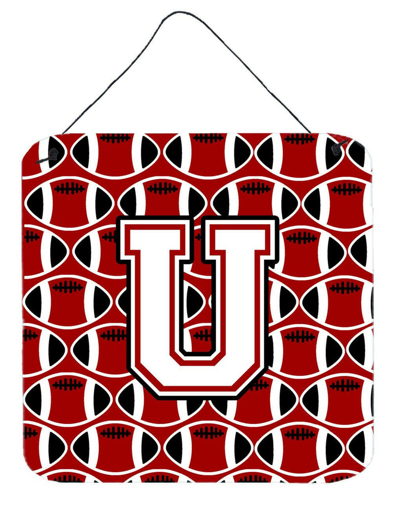 Letter U Football Cardinal and White Wall or Door Hanging Prints CJ1082-UDS66