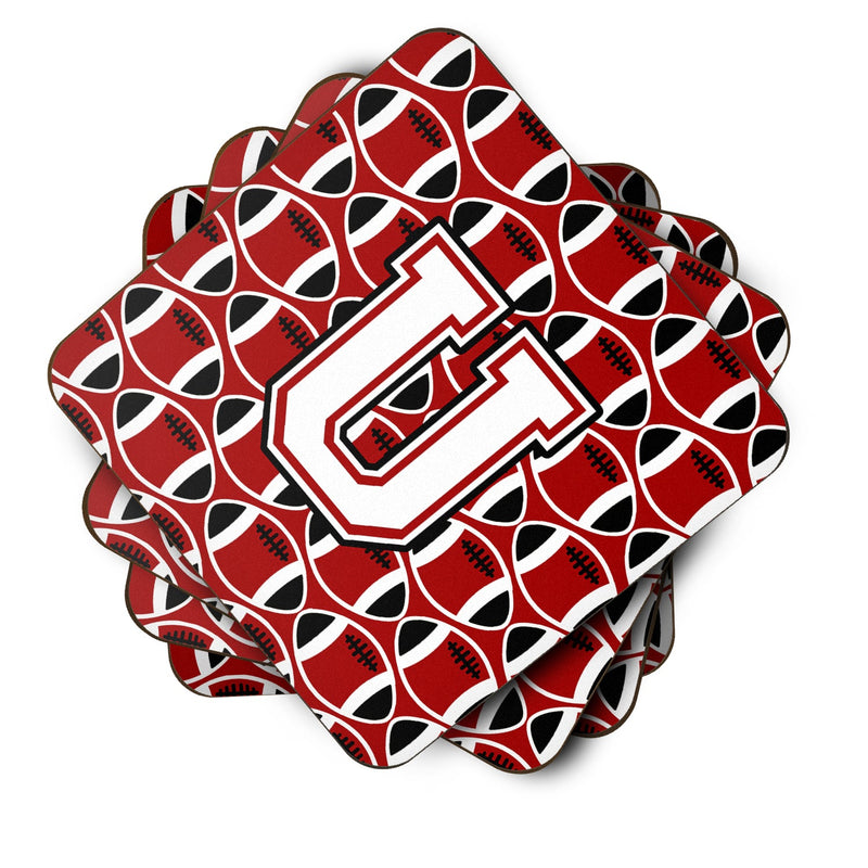 Letter U Football Cardinal and White Foam Coaster Set of 4 CJ1082-UFC