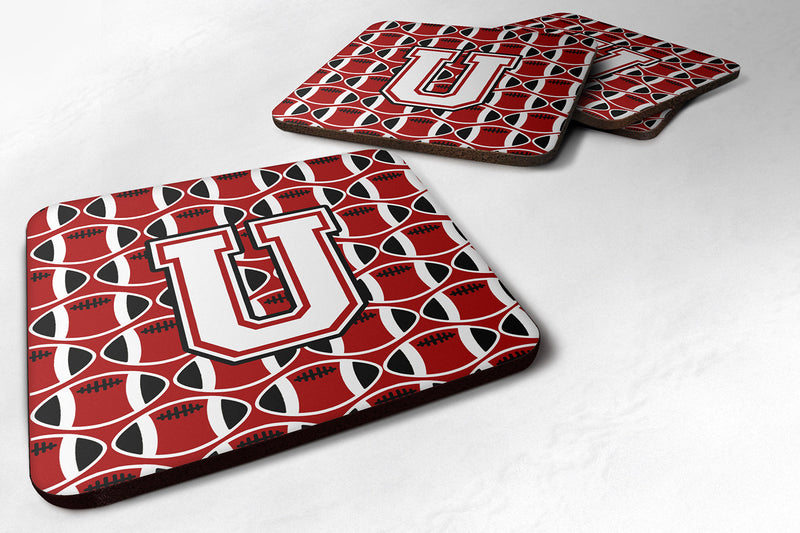 Letter U Football Cardinal and White Foam Coaster Set of 4 CJ1082-UFC