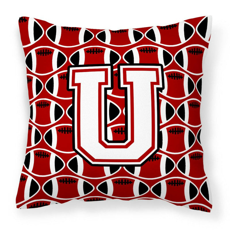 Letter U Football Cardinal and White Fabric Decorative Pillow CJ1082-UPW1414