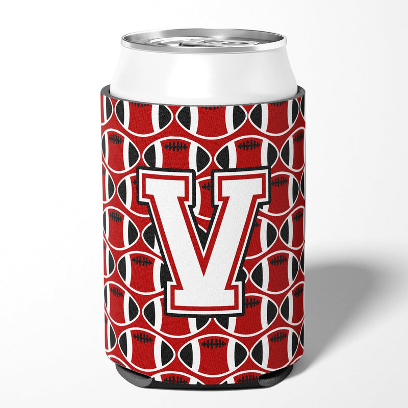 Letter V Football Cardinal and White Can or Bottle Hugger CJ1082-VCC