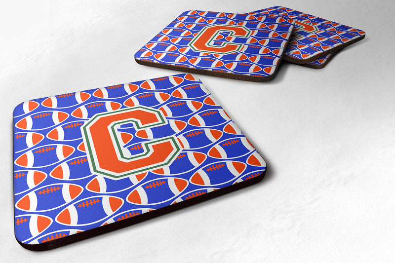 Letter C Football Green, Blue and Orange Foam Coaster Set of 4 CJ1083-CFC