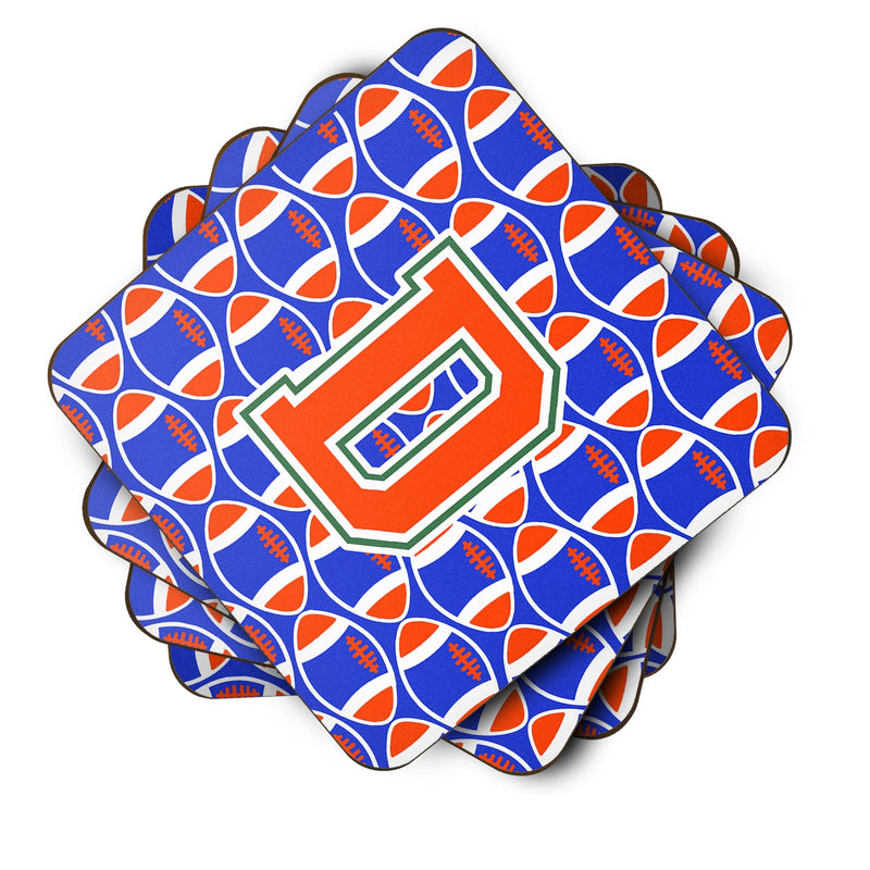 Letter D Football Green, Blue and Orange Foam Coaster Set of 4 CJ1083-DFC