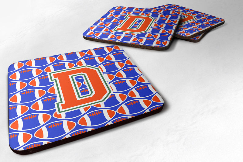 Letter D Football Green, Blue and Orange Foam Coaster Set of 4 CJ1083-DFC