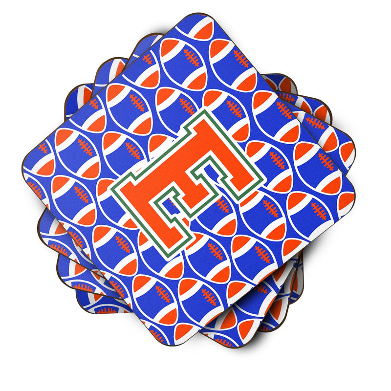 Letter E Football Green, Blue and Orange Foam Coaster Set of 4 CJ1083-EFC