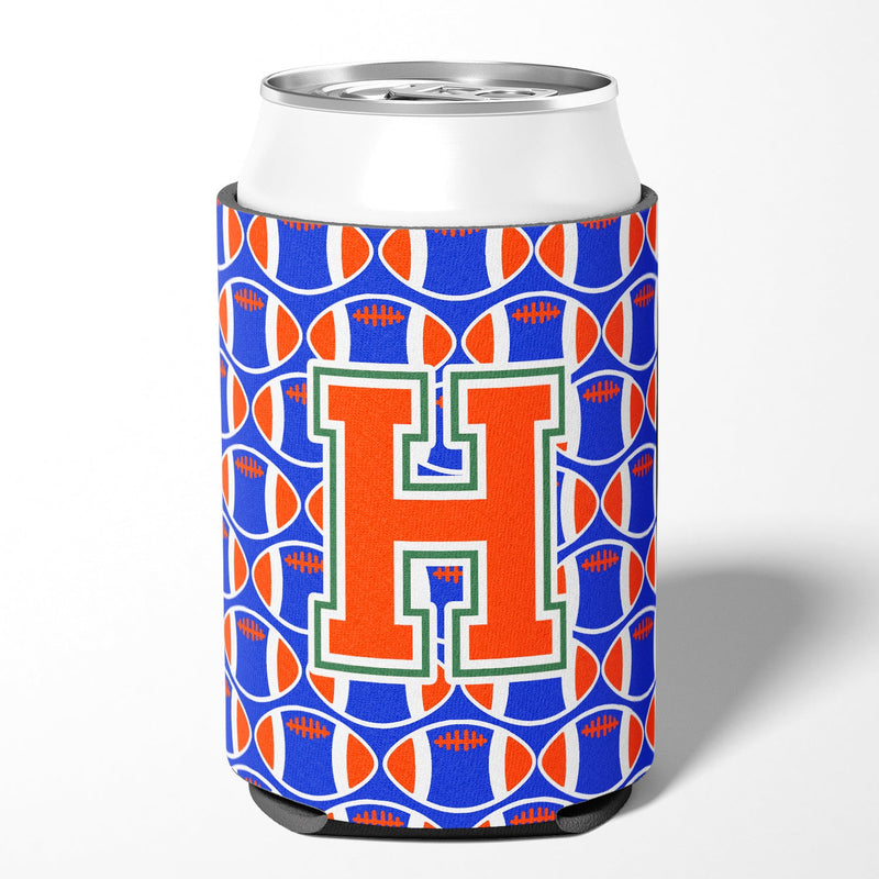 Letter H Football Green, Blue and Orange Can or Bottle Hugger CJ1083-HCC