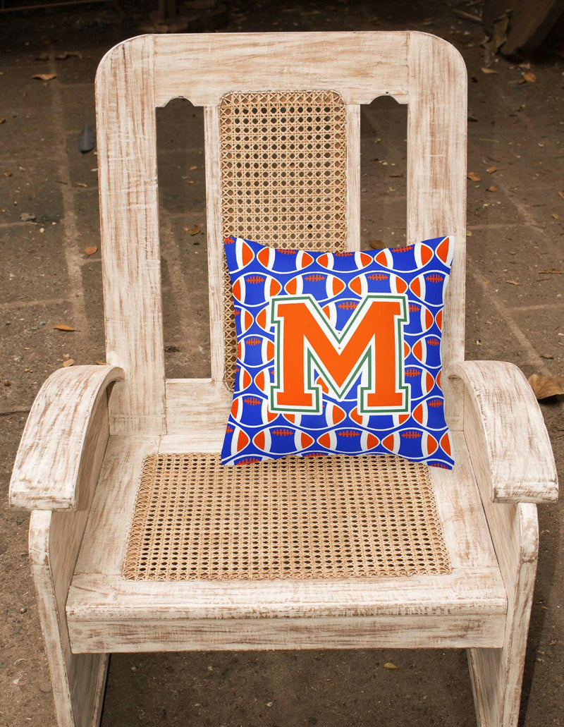 Letter M Football Green, Blue and Orange Fabric Decorative Pillow CJ1083-MPW1414