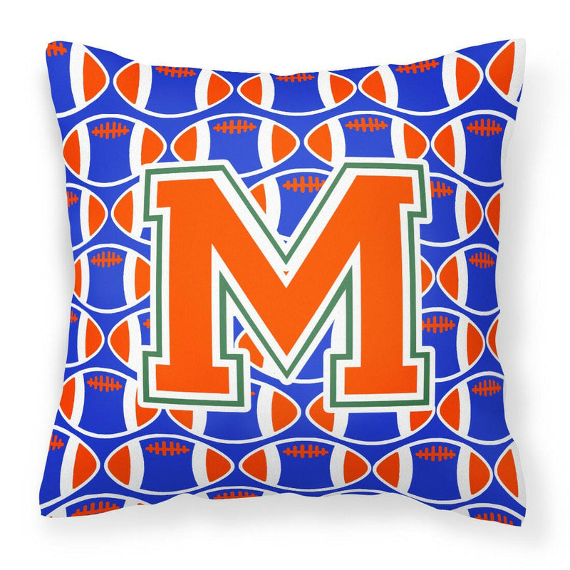 Letter M Football Green, Blue and Orange Fabric Decorative Pillow CJ1083-MPW1414