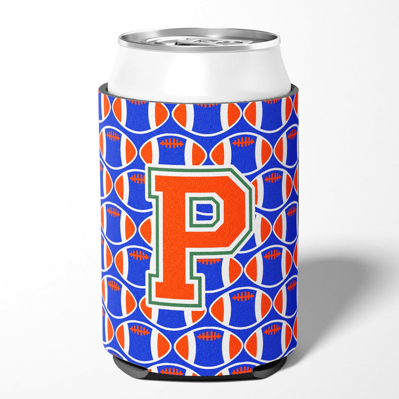 Letter P Football Green, Blue and Orange Can or Bottle Hugger CJ1083-PCC