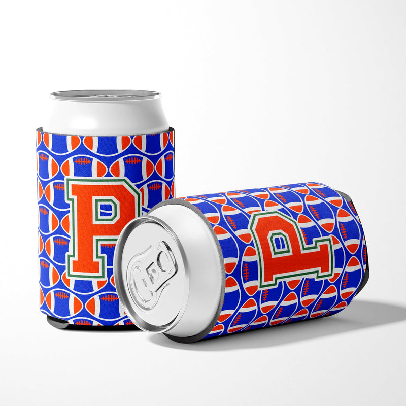 Letter P Football Green, Blue and Orange Can or Bottle Hugger CJ1083-PCC