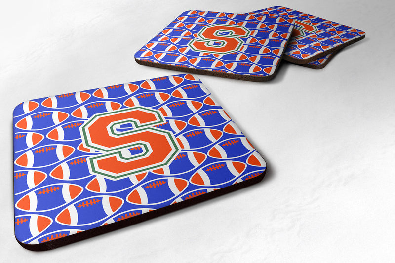 Letter S Football Green, Blue and Orange Foam Coaster Set of 4 CJ1083-SFC