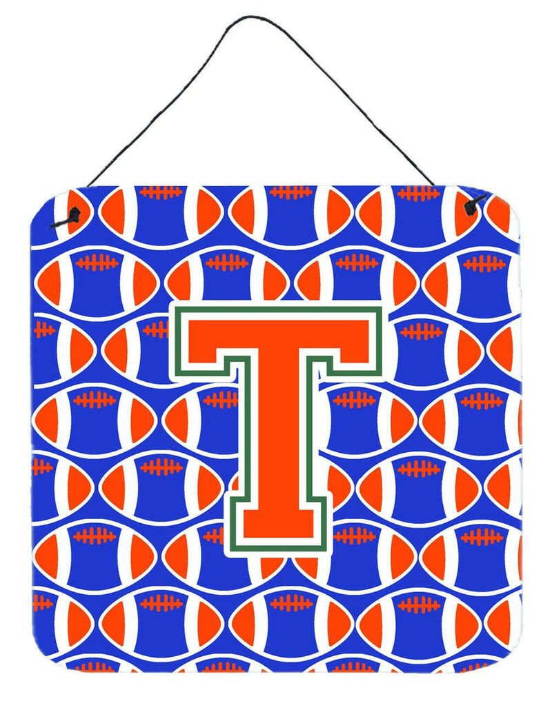 Letter T Football Green, Blue and Orange Wall or Door Hanging Prints CJ1083-TDS66