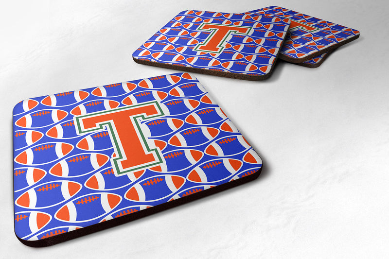 Letter T Football Green, Blue and Orange Foam Coaster Set of 4 CJ1083-TFC