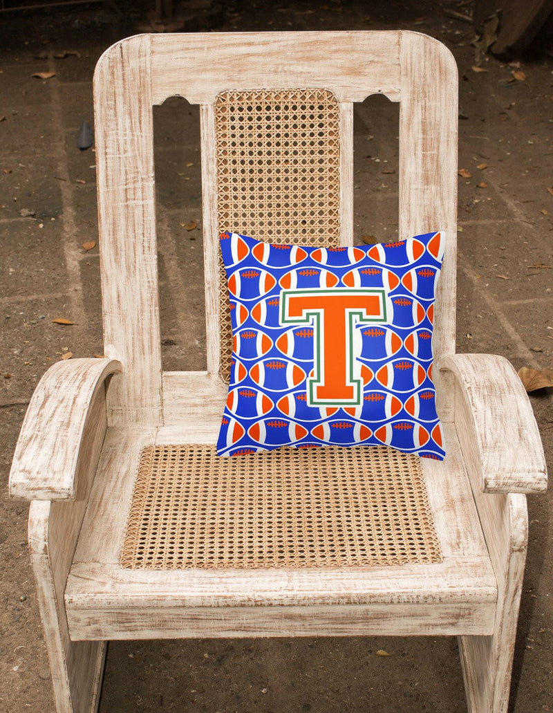 Letter T Football Green, Blue and Orange Fabric Decorative Pillow CJ1083-TPW1414