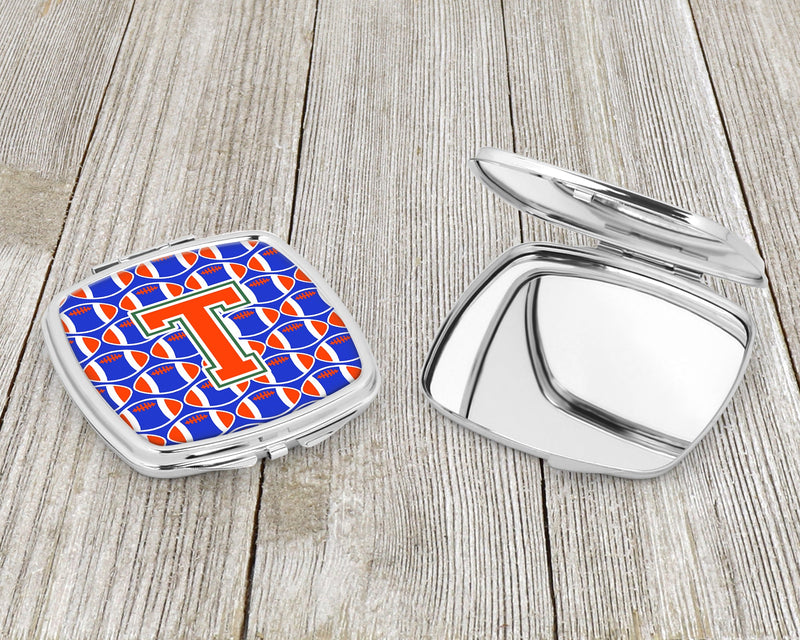 Letter T Football Green, Blue and Orange Compact Mirror CJ1083-TSCM