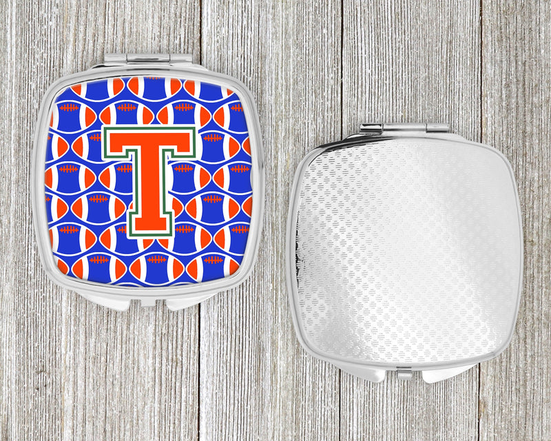 Letter T Football Green, Blue and Orange Compact Mirror CJ1083-TSCM