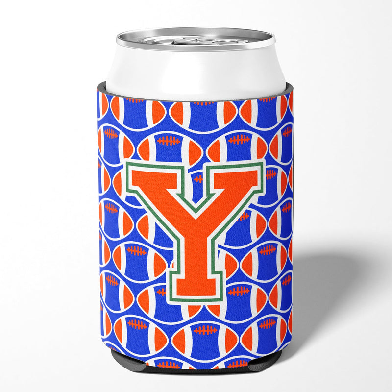 Letter Y Football Green, Blue and Orange Can or Bottle Hugger CJ1083-YCC