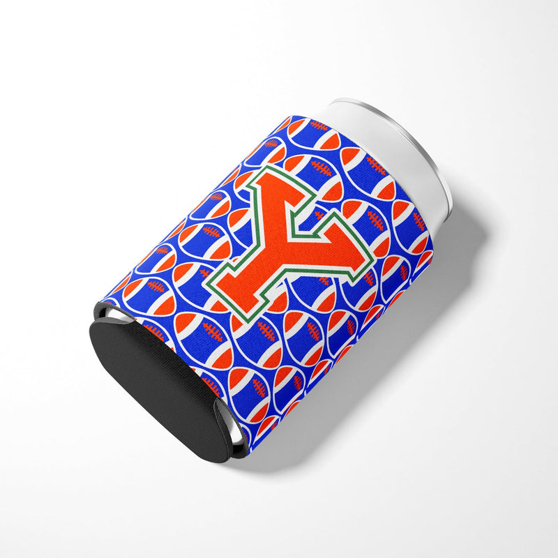 Letter Y Football Green, Blue and Orange Can or Bottle Hugger CJ1083-YCC