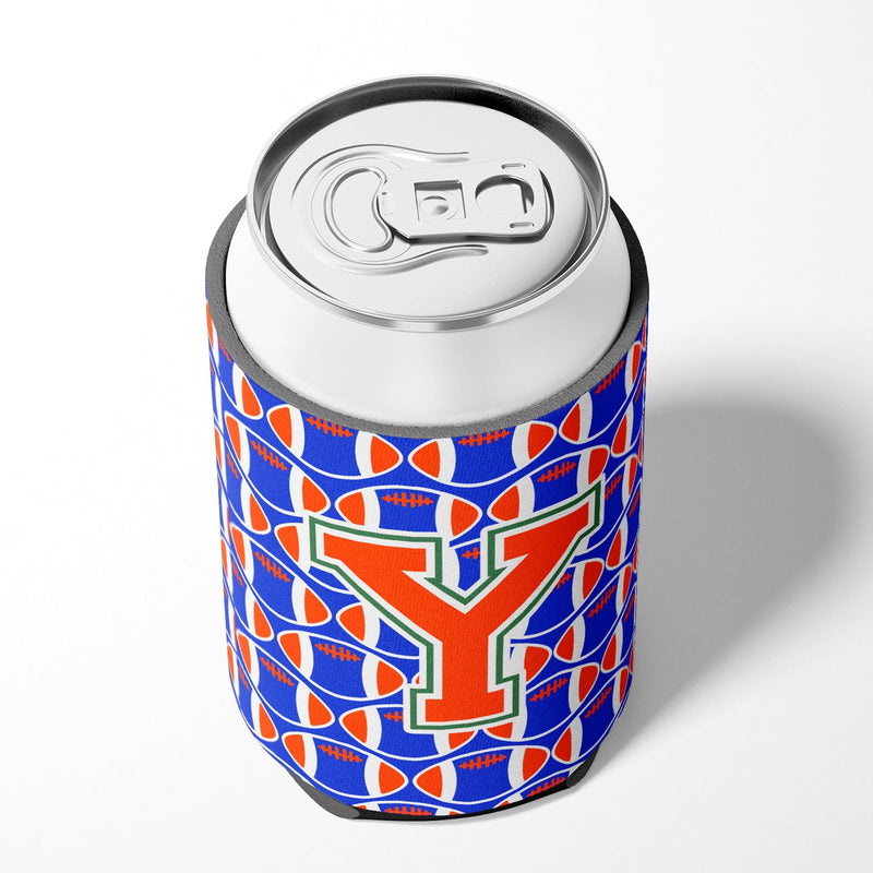 Letter Y Football Green, Blue and Orange Can or Bottle Hugger CJ1083-YCC