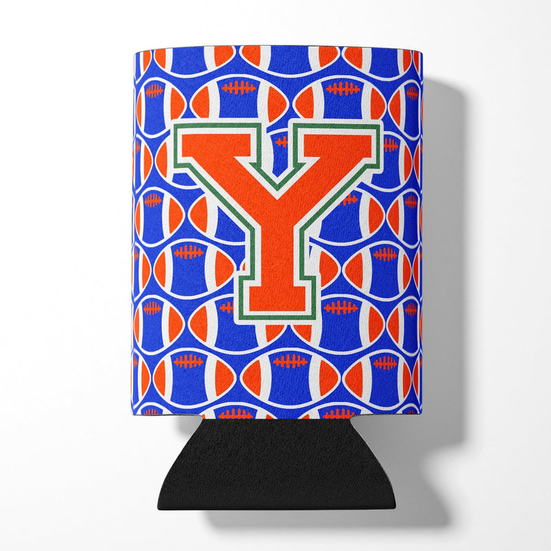 Letter Y Football Green, Blue and Orange Can or Bottle Hugger CJ1083-YCC