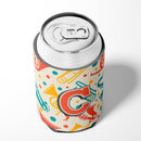 Letter C Retro Teal Orange Musical Instruments Initial Can or Bottle Hugger Cooler Sleeve for Standard 12 oz Cans, Insulated Foam Beer & Soda Can Hugger Reusable