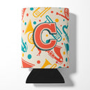 Letter C Retro Teal Orange Musical Instruments Initial Can or Bottle Hugger Cooler Sleeve for Standard 12 oz Cans, Insulated Foam Beer & Soda Can Hugger Reusable