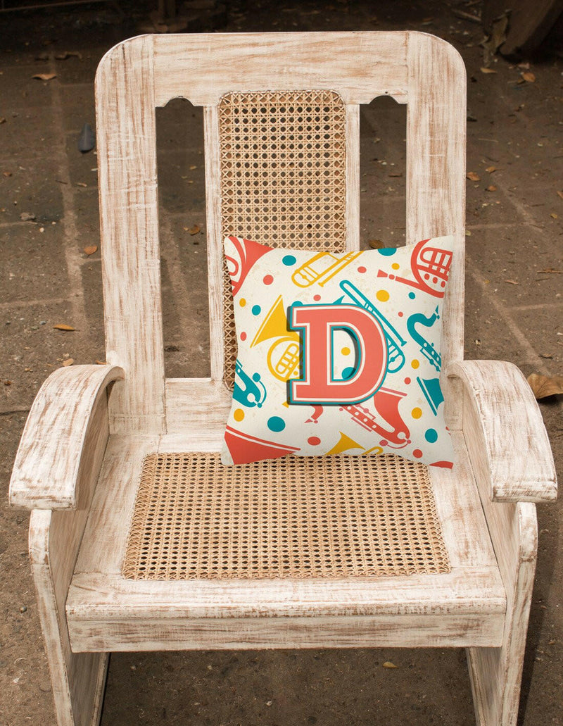 Letter D Retro Teal Orange Musical Instruments Initial Canvas Fabric Decorative Pillow CJ2001-DPW1414