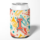Letter I Retro Teal Orange Musical Instruments Initial Can or Bottle Hugger Cooler Sleeve for Standard 12 oz Cans, Insulated Foam Beer & Soda Can Hugger Reusable