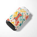 Letter I Retro Teal Orange Musical Instruments Initial Can or Bottle Hugger Cooler Sleeve for Standard 12 oz Cans, Insulated Foam Beer & Soda Can Hugger Reusable