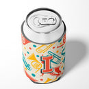 Letter I Retro Teal Orange Musical Instruments Initial Can or Bottle Hugger Cooler Sleeve for Standard 12 oz Cans, Insulated Foam Beer & Soda Can Hugger Reusable