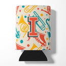 Letter I Retro Teal Orange Musical Instruments Initial Can or Bottle Hugger Cooler Sleeve for Standard 12 oz Cans, Insulated Foam Beer & Soda Can Hugger Reusable