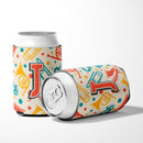 Letter J Retro Teal Orange Musical Instruments Initial Can or Bottle Hugger Cooler Sleeve for Standard 12 oz Cans, Insulated Foam Beer & Soda Can Hugger Reusable