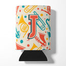 Letter J Retro Teal Orange Musical Instruments Initial Can or Bottle Hugger Cooler Sleeve for Standard 12 oz Cans, Insulated Foam Beer & Soda Can Hugger Reusable